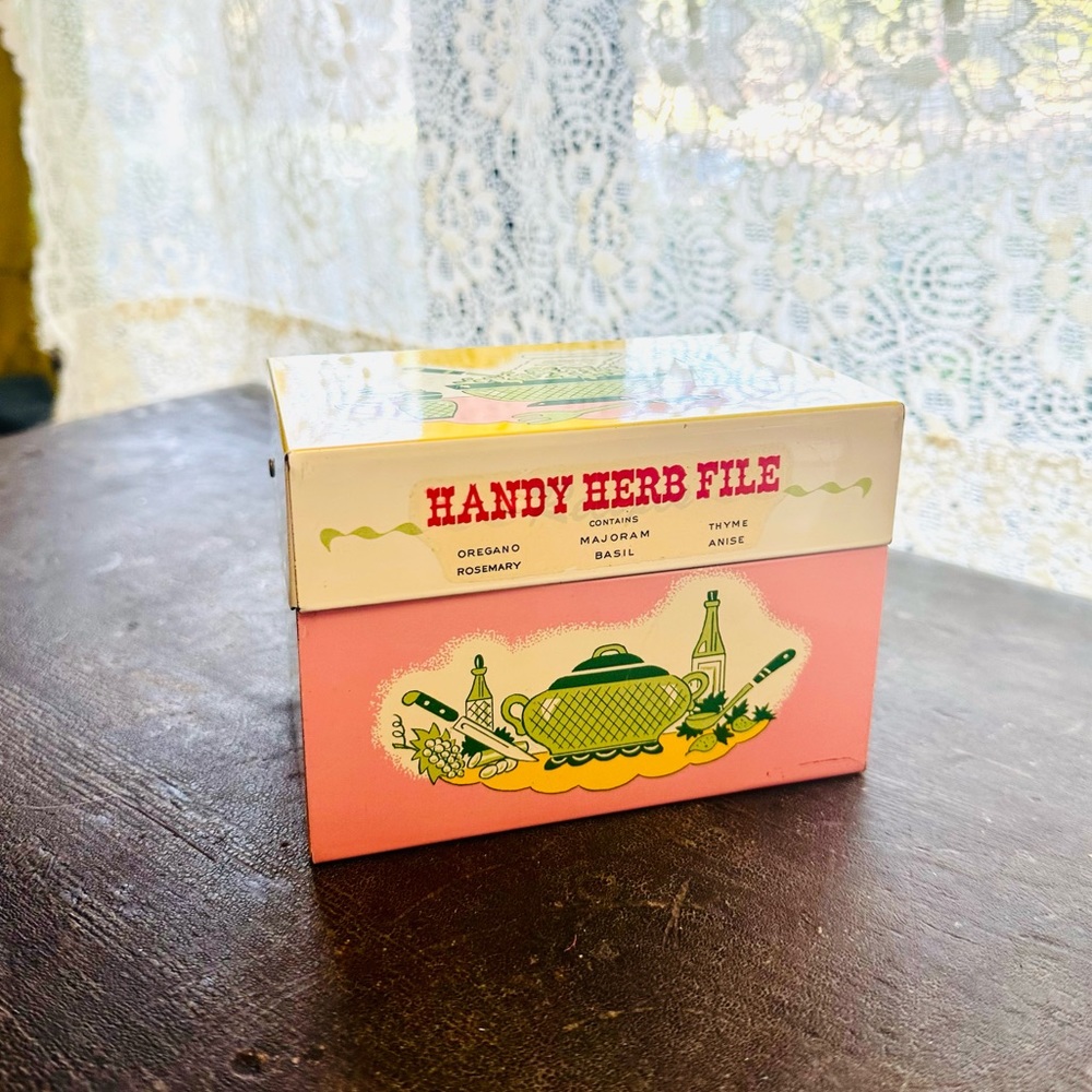 Vintage “handy herb file” metal box